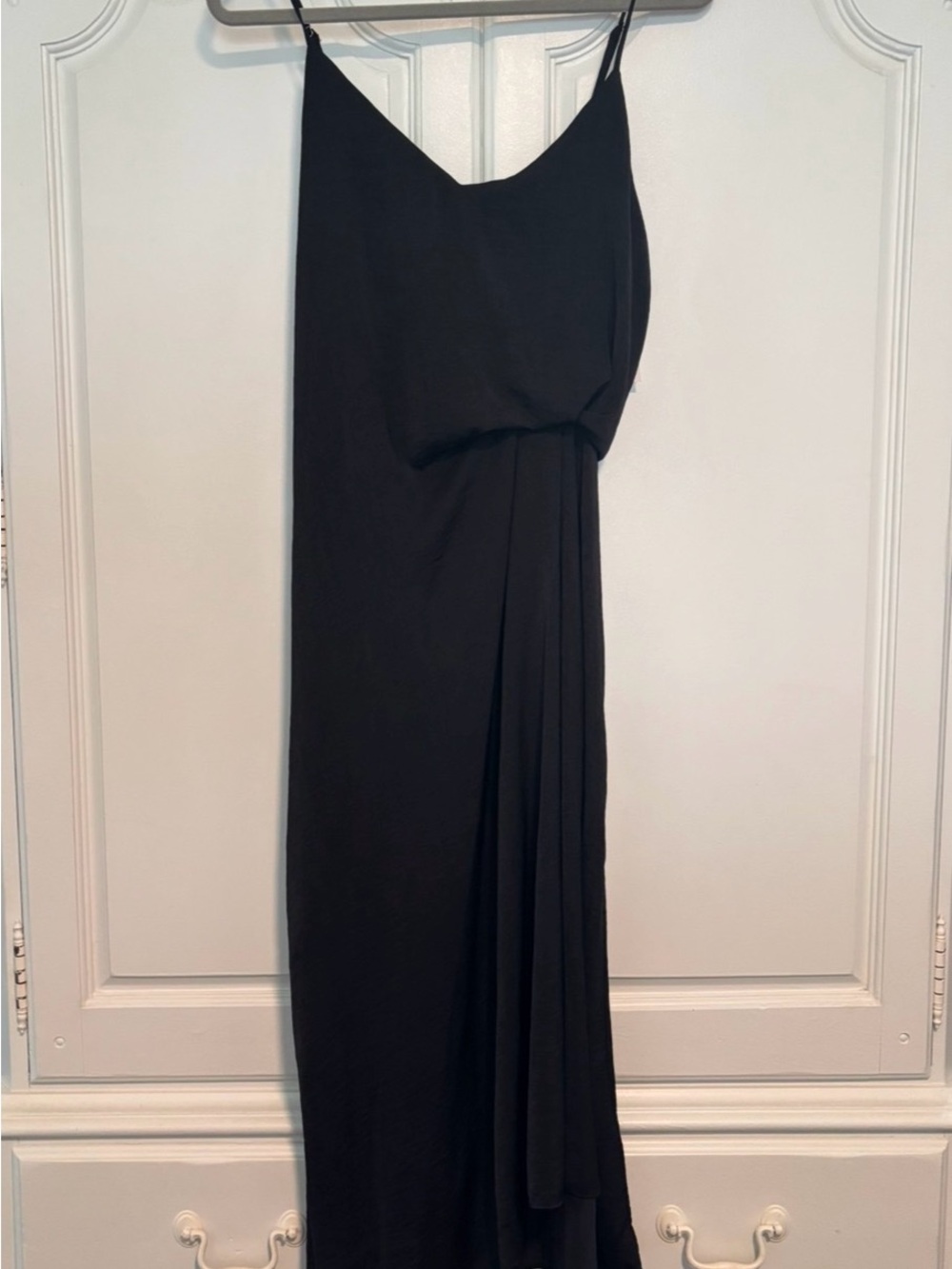 Lucy Paris Black Spaghetti-Strap Maxi Dress with Draped Side Panel
